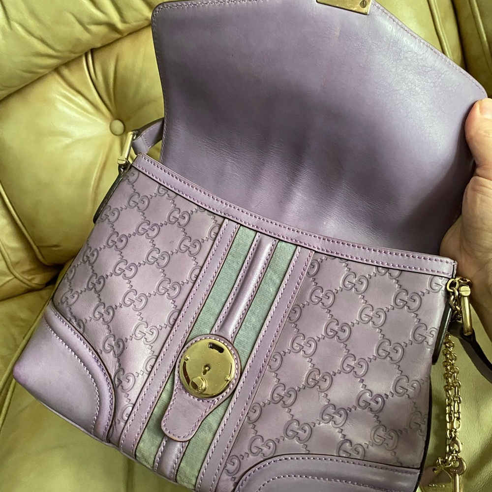 Gucci GG Embossed Guccissima Leather Treasure Bag Lavender Lock/Key Chain COA - Picture 11 of 15